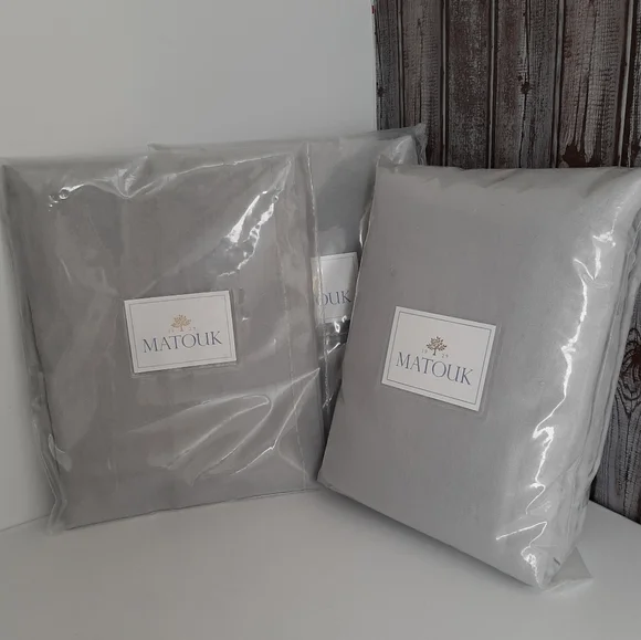 Matouk Thea 100% Linen King Duvet Cover and 2 Euro Shams Pool Gray - Picture 4 of 13